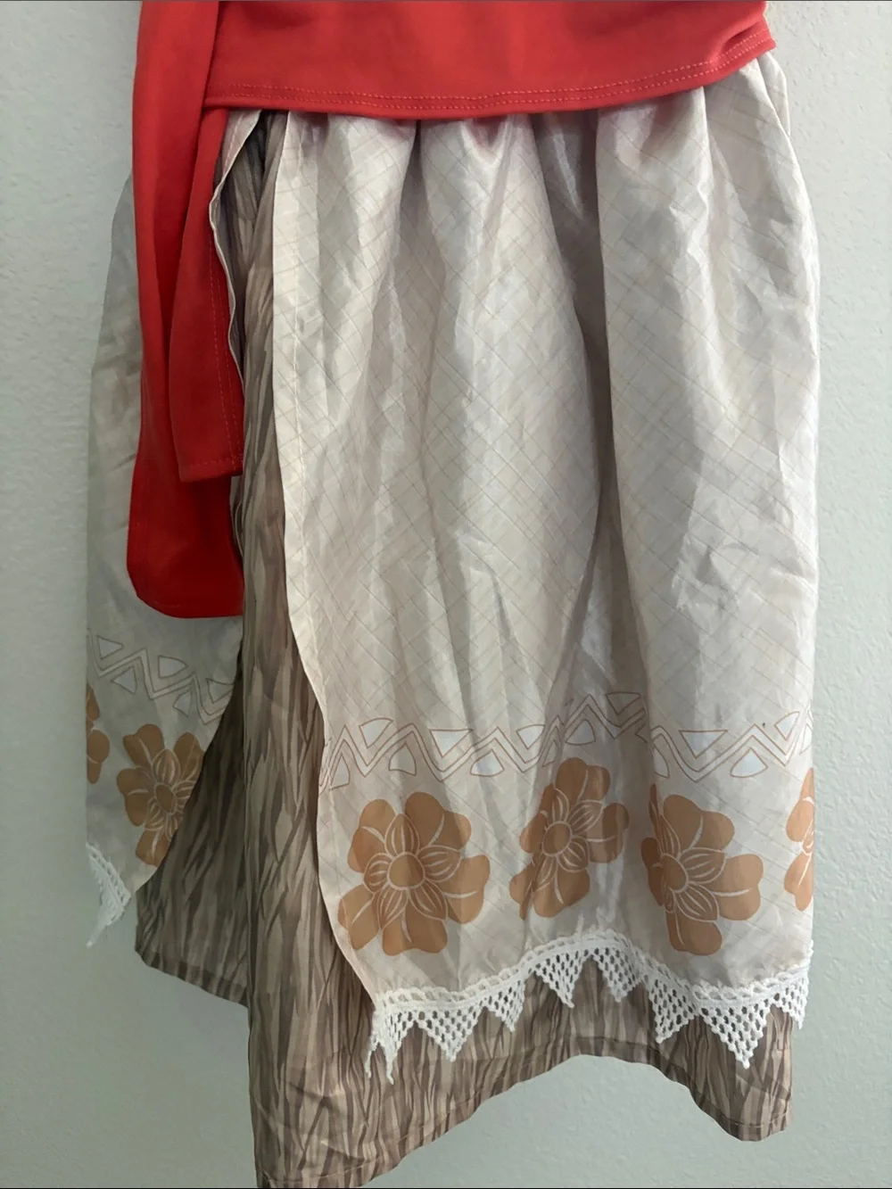Moana Red and Cream Girls' Costume Dress with Floral Skirt